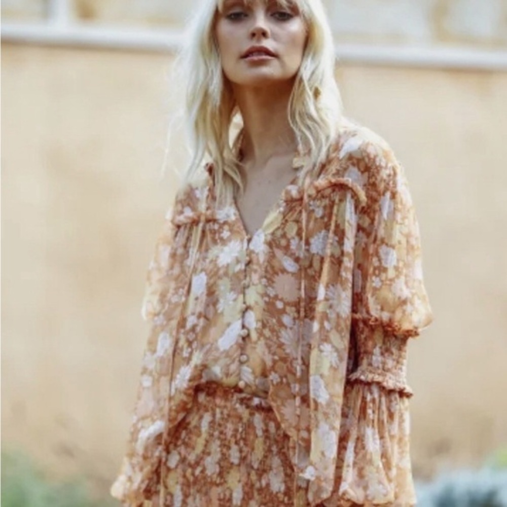 OPT Floral Sheer Orange Boho Blouse